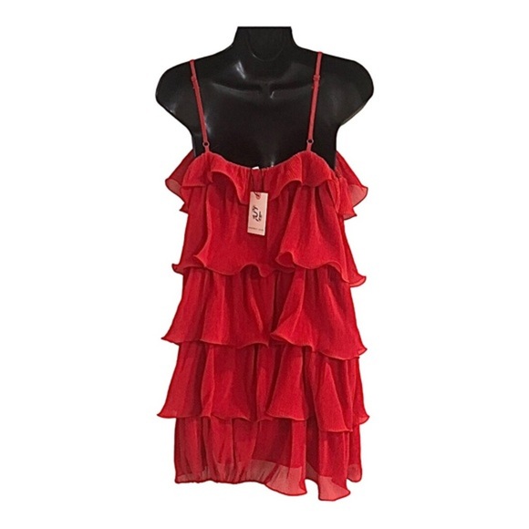 Sincerely Jules red tiered mini pleated spaghetti strap flapper style dress - Picture 5 of 11